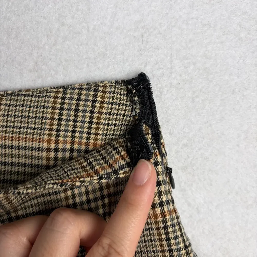 RSQ by Tillys Pleated Plaid Mini Skirt Women's L Brown Micro Preppy Kfashion Y2K